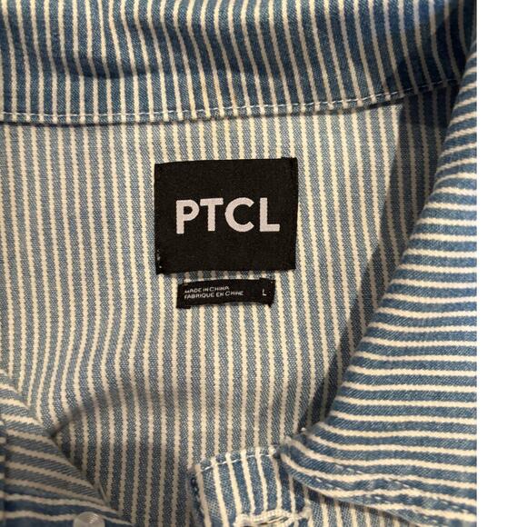 Women's PTCL Pinstriped Jean Denim Jacket, Blue Size Large, EUC - Picture 5 of 5